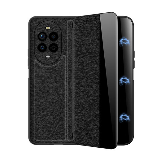 Demani DAYMONY Huawei nova14 mobile phone case nova14pro magnetic flip-up protective cover nova14ultra new all-inclusive anti-fall business high-end shell for men and women black (genuine leather magnetic flip-up answer) + film Huawei nova14pro