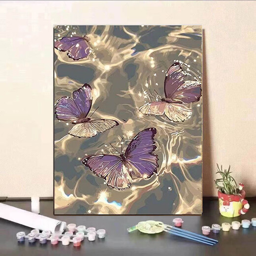 画画生日礼物男童高级新款蝴蝶数字油画手工diy填色画客厅装饰画 XK-1381 60x75cm（笔+颜料+内框） x 标准