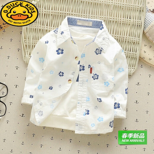 G.duck pure cotton boys long-sleeved shirt 2026 autumn children's shirts baby tops children's baby spring and autumn coats children's clothing Mickey white 120 label 12 recommended height around 110