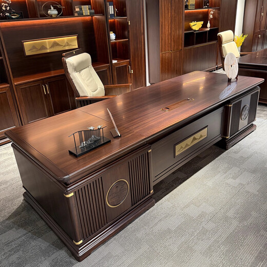Hanjitangyu solid wood boss desk desk ebony wood high-end president desk chairman office furniture new Chinese style executive desk 2.4 meters boss desk