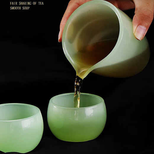 Fumei Ancient House high-end sky blue jade porcelain Kung Fu tea set light luxury tea bowl high-end reception office complete gift box set Sapphire-jade porcelain tea set 10 pieces