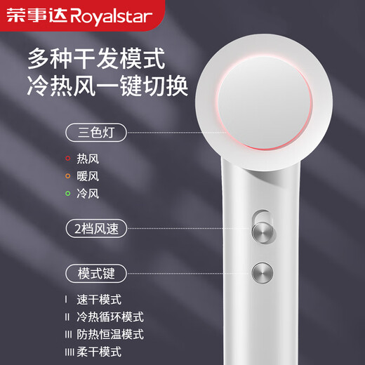 Royalstar household high-power high-speed quick-drying hair dryer negative ions do not hurt the power generation hair dryer low noise portable hair dryer constant temperature blue light hair care gift box white 400 million negative ions hair care 95% customer choice