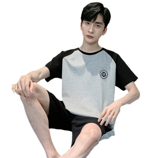 雅鹿男士睡衣男款夏季棉质短袖套头圆领加肥加大码家居服夏天薄款套装 HD9929 L 男