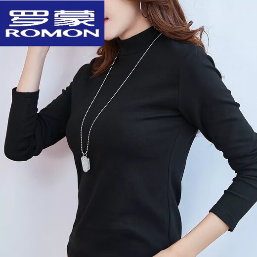 Luo Meng light luxury brand 22 years new half turtleneck pure cotton brushed bottoming shirt for women 2022 autumn and winter solid color mid-collar top white XL 120-135