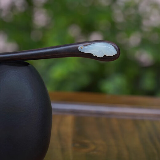 Kamalun (KAMALUN) hairpin for women, ancient style, tassel, black sandalwood hairpin, cheongsam, Hanfu headwear, handmade hairpin for wife, double-sided jade flower - tassel style + brand gift box