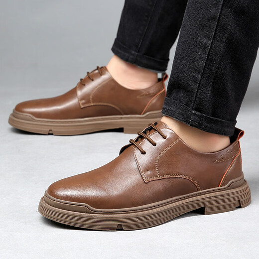 Ruan Dai (RUANDAI) 2025 autumn and winter leather shoes men's casual British Martin boots men's real I leather Korean style trendy work shoes low top men's shoes 100 brown 9922 44