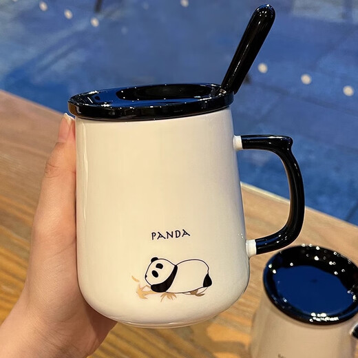 Cup Ceramic Cup Women's Mug with Lid and Spoon Office Home Breakfast Couple Coffee Cup Ceramic Mug - Well-Behaved Dolphin - 1 Set