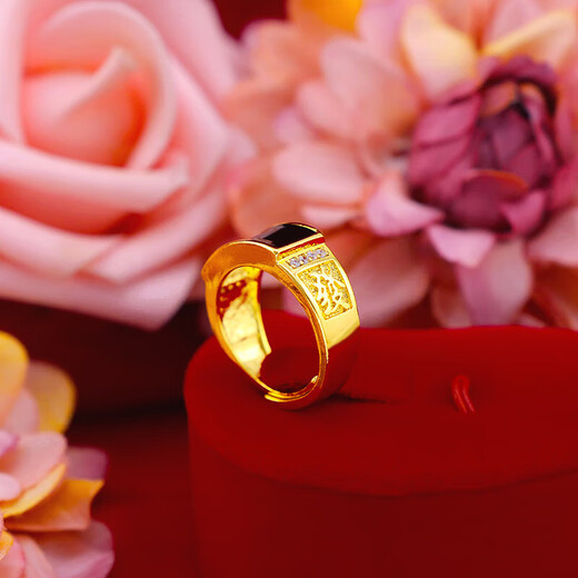 Pure brass electroplated 24k gold men's boss ring Vietnam sand gold gold version gemstone green hair ring source green diamond open ring