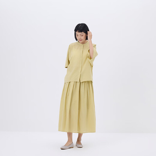 MUJI (MUJI) women's strong twist stand collar short-sleeved shirt women's shirt underwear pure cotton women's clothing 25-year summer new product Yellow L (165/88A)