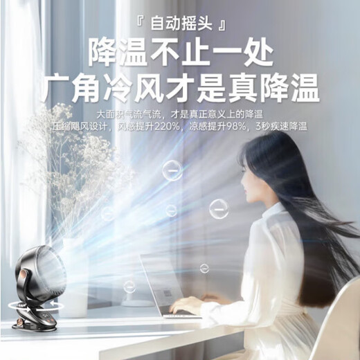 飒望德国桌面风扇2025新款家用小型静音充电夹扇办公室学生宿舍小3879 【月光白自动摇头】10000mAh10米冷风