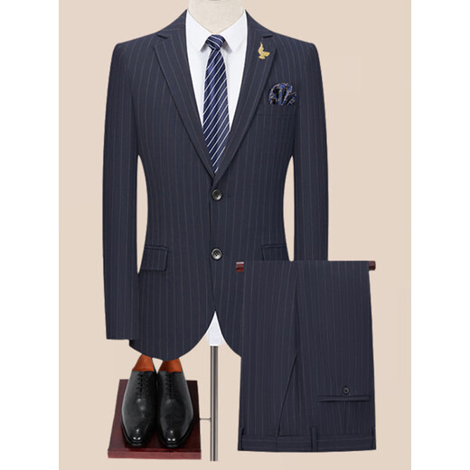 Anniversary Bird Men's Wool Suit Two-piece Business Formal Work Striped Suit Groom Wedding Dress 6157 Gray Check Double Slit M 170/88 Recommended 115-130 Jin Jin is equal to 0.5 kg