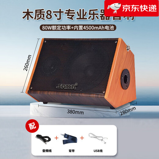 Saida guitar speaker musical instrument playing and singing Bakelite audio outdoor Bluetooth portable street karaoke performance live broadcast 8-inch wood color 80w power + 4500MA battery