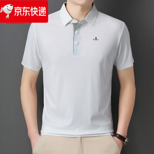 比音勒芬奥莱2025年夏季新款翻领POLO 衫男士薄款短袖t恤纯色半袖 宝蓝 BY-15810 M 100-125斤穿