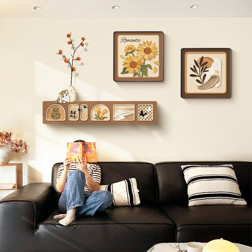 Ji Jian Ji Sunflower living room decoration painting cream style sofa background wall high-end mural restaurant dining room large white wall hanging painting