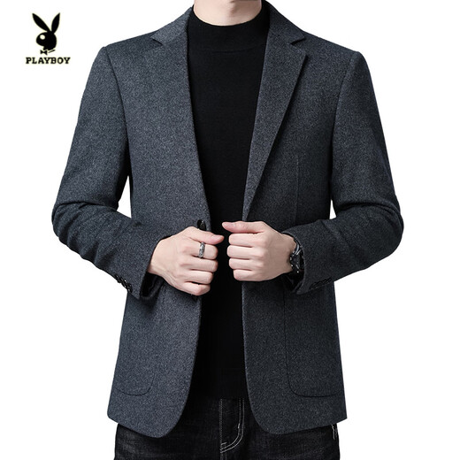 Playboy (PLAYBOY) 2025 Wool Suit Men's Autumn and Winter Simple Suit Business Casual Middle-aged Small Suit Dad's Wool Jacket Gray L 175/92A