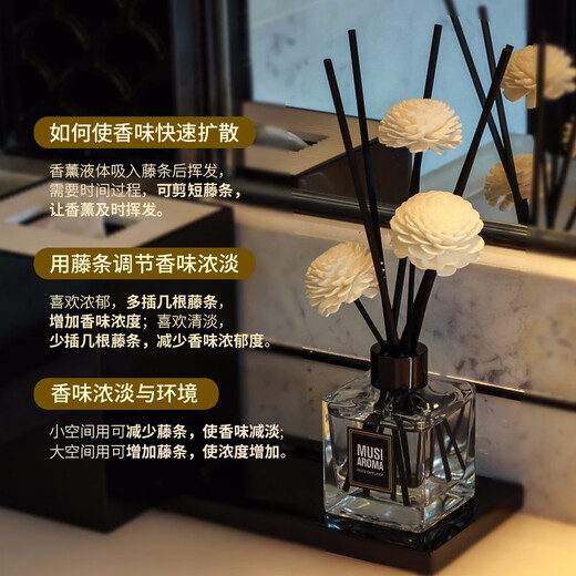 Musi Fireless Aromatherapy Essential Oil Home Bedroom Hotel Fragrance Living Room Toilet Deodorizing Rattan Aromatherapy Bottle 150ml Sangolila