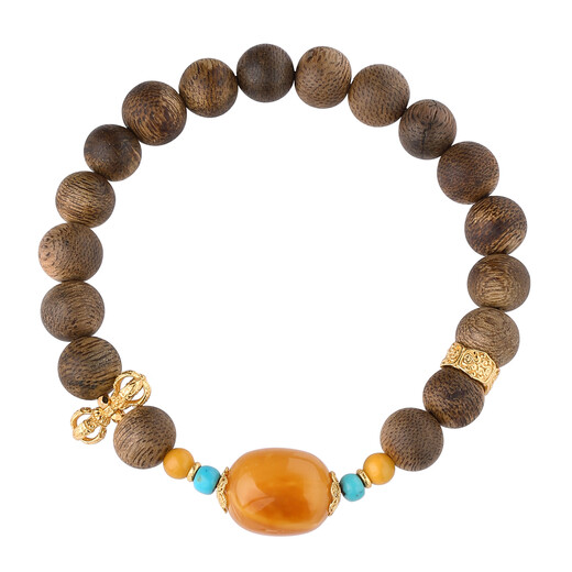 Potala Palace Agarwood Beeswax Green Pine Bracelet 925 Silver Wooden Toy Transfer Bead Bracelet Men's and Women's Birthday Gift for Boyfriend