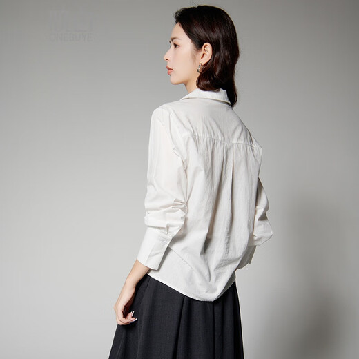 Late white off-size clearance temperament V-neck cotton shirt temperament lace collar light mature style shirt for women white L