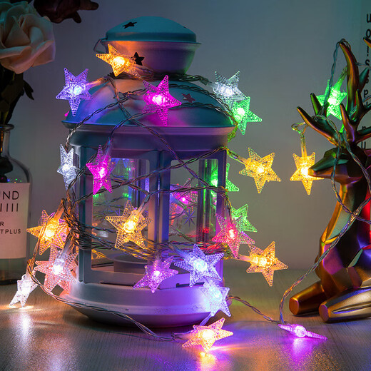 LED ambient light starry sky flashing light string outdoor ambient light room birthday light camping star light stall decorative light tent decorative light scene layout small lantern color star + moon long battery life 1.5 meters 10 light string