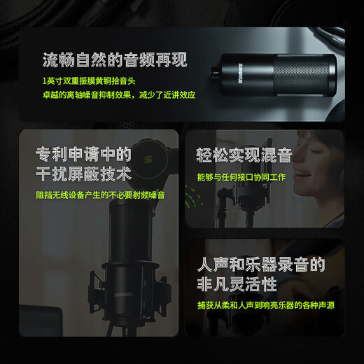 SHURE SM4 kit large diaphragm microphone flashlight dual diaphragm personal chorus karaoke vocal instrument recording equipment arranger audiobook musician studio microphone SM4-Kit + Aiken 2nano sound card