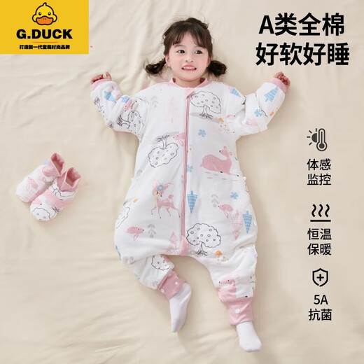 G.DUCKKIDS Baby Sleeping Bag Spring and Autumn Children's Anti-Kick Quilt Baby Winter Class A Detachable Sleeves and Split Legs Newborn Sleeping Bag Constant Temperature 1 Temperature Sense Display-Medium Thick Constant Temperature Cotton No Footmuffs 80M Recommended for 0-1.5 years old, 55-85cm