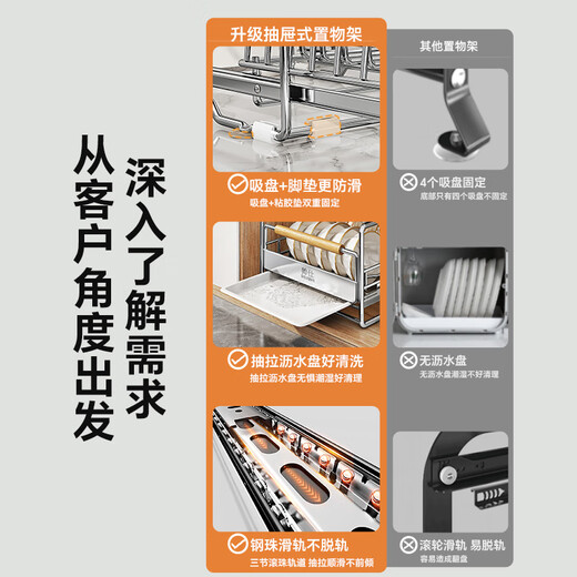 Shuaishi (shuaishi) kitchen pull-out storage rack cabinet pull-out basket dish rack dish rack stainless steel drain bowl rack storage rack