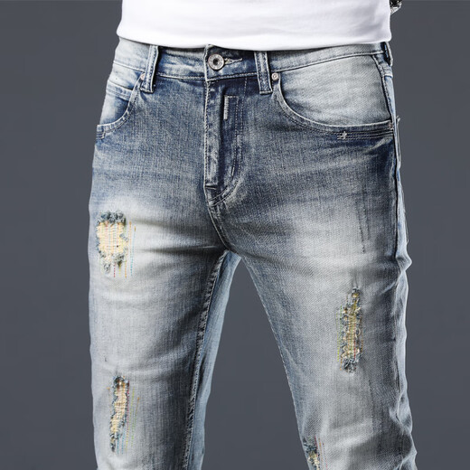 Lee Dprre Jeans Männer 2025 Neues Trend High-End-Riss Frühling Herbst Herbst Männer schlanke Füße Männer Kaffee schwarz 1048 Models 28