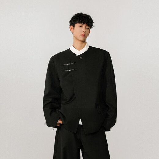 IZEXX new Chinese style national style stand collar tunic suit niche high-end suit jacket men's JM77 black L