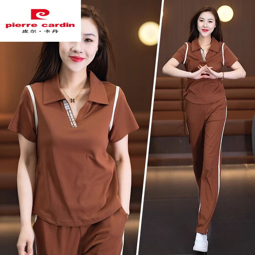 皮尔卡丹（PIERRE CARDIN）欧货休闲运动套装女夏季2025新款时尚洋气减龄显瘦冰丝短袖两件套 黑色套装6628 XL