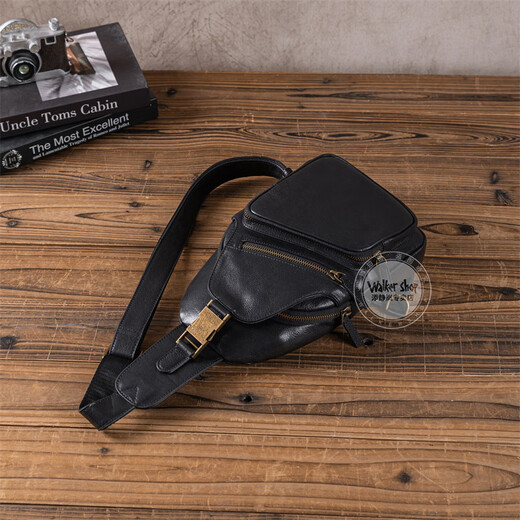 Walker Shop Brusttasche für Herren, erstklassiges Rindsleder, lässig und vielseitig, modische Herrentasche, trendige Umhängetasche für Geschäftsreisen, Schwarz 19 cm * 4 cm * 28,5 cm