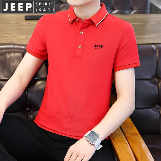 
JEEP SPIRIT Jeep Short Sleeve T-shirt Men's Half Sleeve Top POLO Men's New Summer Casual Business Middle-aged and Young Stripe Half 6636 Big Red 4XL -(180Jin[Jin is equal to 0.5 kg]-200Jin[Jin is equal to 0.5 kg])