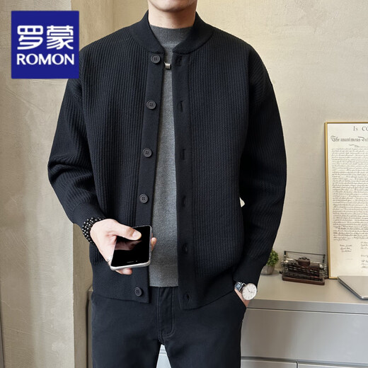 Lomon Wool Knitted Cardigan Jacket Men's Autumn and Winter 2025 New Trendy Brand Casual Loose Baseball Collar Outer Sweater Black 2XL