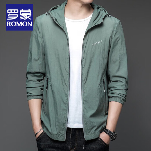 罗蒙（ROMON）防晒衣男士夏季薄款日常户外休闲冰丝连帽防晒服外套透气钓鱼服 N9929 浅绿 M 170 105-120斤