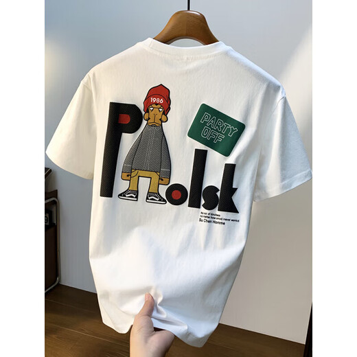 Benny Road Baleno gran tamaño 200jin [Jin equivale a 0.5 kg] Camiseta de manga corta de cuello redondo para hombres 2025 camiseta de algodón estampada de estilo Hong Kong de verano más grasas