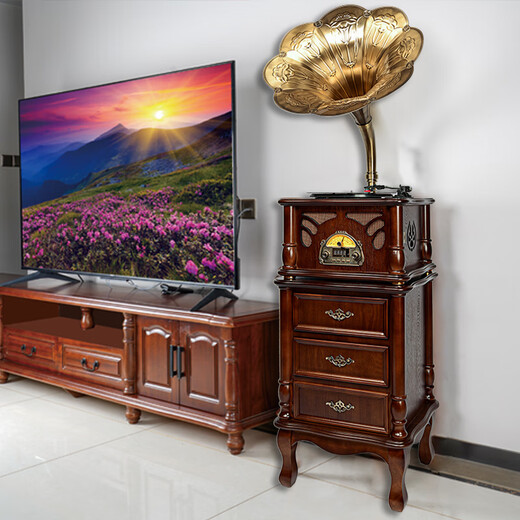 BLACKNOTE Jinmo gramophone old-fashioned antique record player retro vinyl record player living room large speaker vinyl Bluetooth integrated audio S16 S16 walnut color ribbon cabinet pure copper speaker + subwoofer + automatic return arm