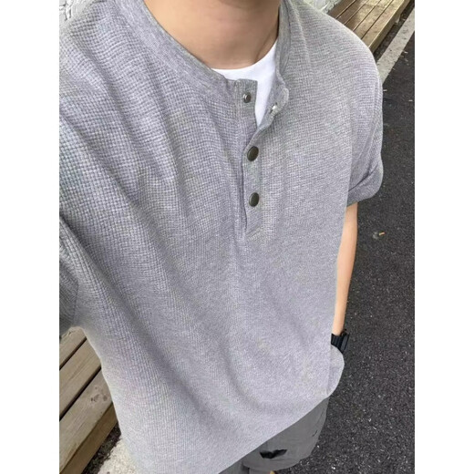 Yingtang men's short-sleeved T-shirt men's loose casual summer men's henley shirt half-sleeved bottoming shirt top half 2XL