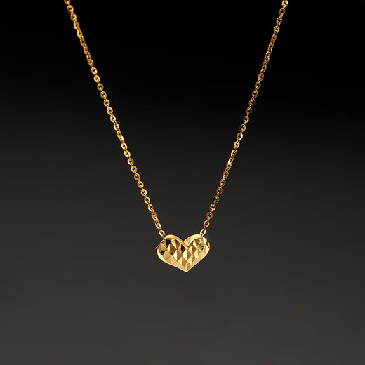 Micro-gift 18K rose gold platinum plain gold small love peach heart glossy car flower pendant set chain women's necklace gift 18k gold 1.82g42+3cm one side car flower one side