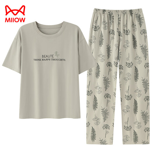 MiiOW 2025 new pajamas for women summer pure cotton short-sleeved trousers can be worn outside casual brand home clothes suit YZT9721 M Recommended 80-100Jin Jin equals 0.5kg to wear