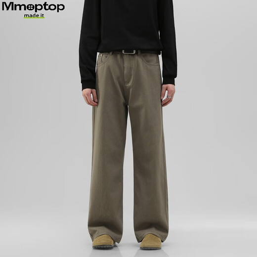 MMOPTOP trendy versatile vibe pure cotton jeans autumn and winter men's floor-length wide-leg trousers MNZK20 khaki XL