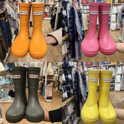 日本亲子雨鞋女新款时尚雨靴中筒水靴防水轻便子水鞋防滑轻奢胶鞋 玫红 31 码内长20厘米