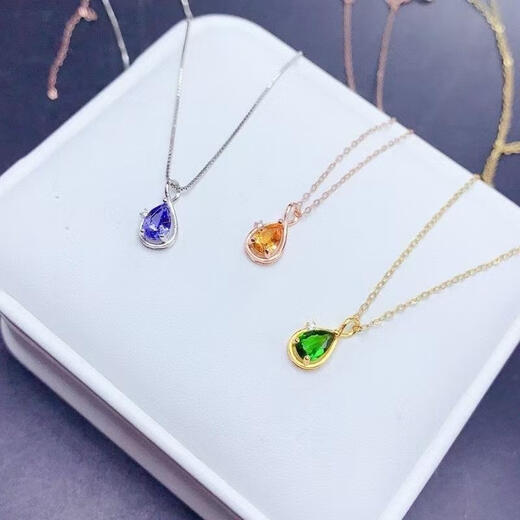 DRJEFUN new drop-shaped gemstone necklace for women 925 silver gold-plated inlaid with natural tanzanite diopside citrine pendant green diopside