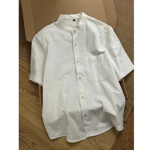 TULX new Chinese pattern short-sleeved shirt men's summer regular retro half-sleeved Henry shirt work jacket military green L