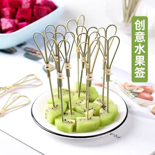 Qinkai disposable creative fruit bamboo skewers and fruit forks for home cocktail art Chinese antique decorative flower skewers for commercial use 12cm upgraded scissors 100 pieces fresh bamboo fruit forks