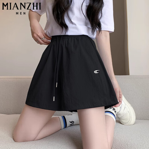 棉致美式刺绣工装休闲阔腿短裤女夏季冰丝薄款2025新款小个子五分裤 F801蓝色【高品质18.5】 L 111-125斤