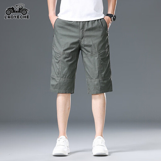 老爷车纯棉工装短裤男士夏季新薄款宽松直筒七分裤休闲运动裤子男 9859灰色 L 100-120斤