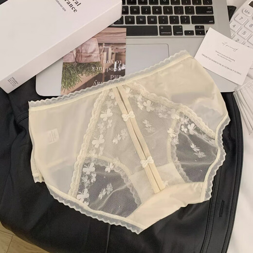 4条装纯欲风蕾丝内裤女性感少女无痕桑蚕丝抗菌女生禁欲系三角裤 Y3899-肤色 M 80-100斤