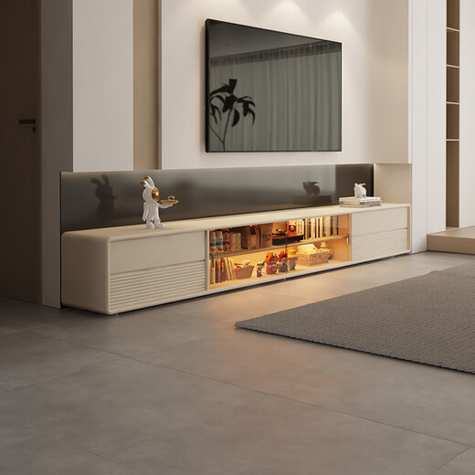 Isabel suspended TV cabinet with hidden sockets, modern and simple hanging TV wall cabinet, small living room ugly wall cabinet, 2.1 meters | Super load-bearing 200kg, the back can be hollowed out - hidden sockets