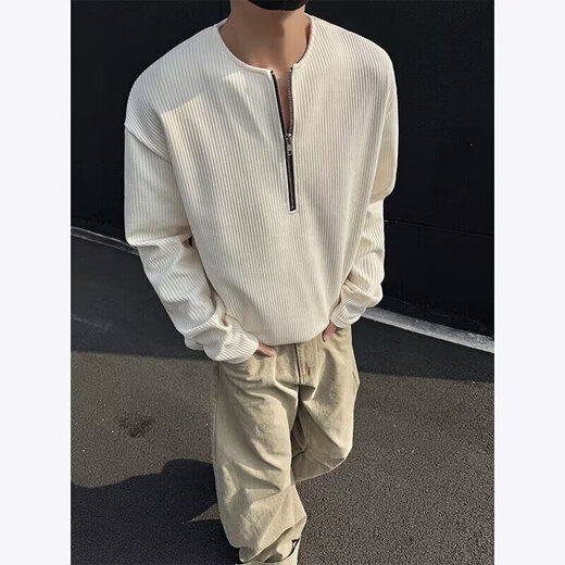 American half-zip Henry collar long-sleeved T-shirt men's autumn inner layering shirt high-end sweatshirt YXSJ gray 2XL