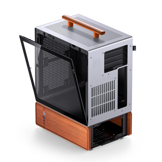 JONSBO T7 silver MATX portable desktop chassis (3mm aluminum alloy shell/10mm North American black walnut solid wood/MATX version/left side)