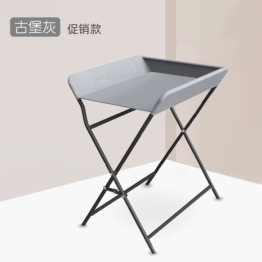 Diaper table, baby care table, portable, multi-functional, foldable, bathable, diaper changing and touching table for baby bed, castle gray - comfortable style (storage basket + clothes drying rod + storage
